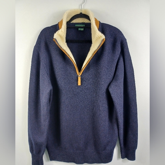 Orvis Other - Orvis Lambswool Mens Navy Pullover Sweater Leather Collar